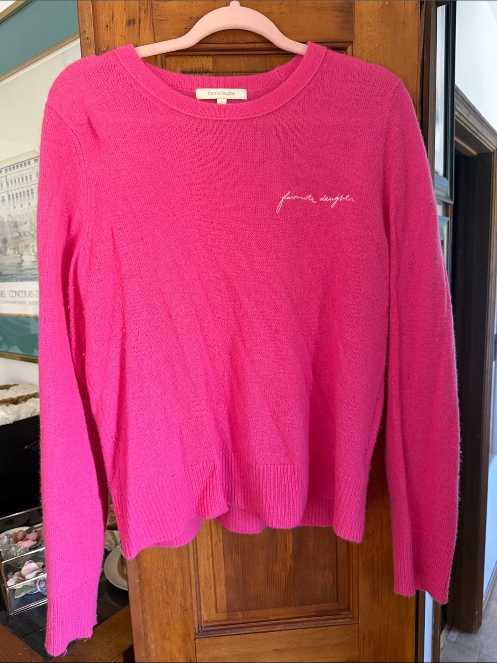 Favorite Daughter Hot Pink cashmere Crewneck Sweater